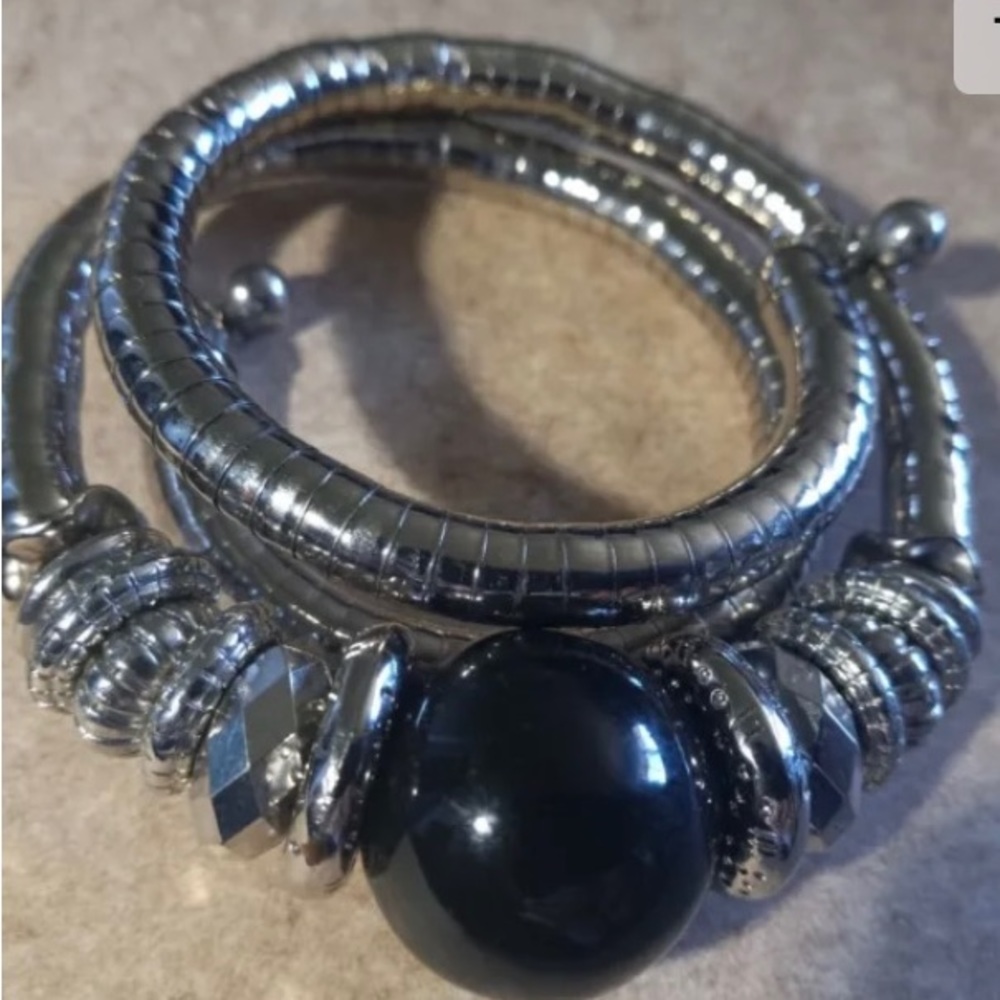 Silver Tone Coil Flexible Wrap Bracelet